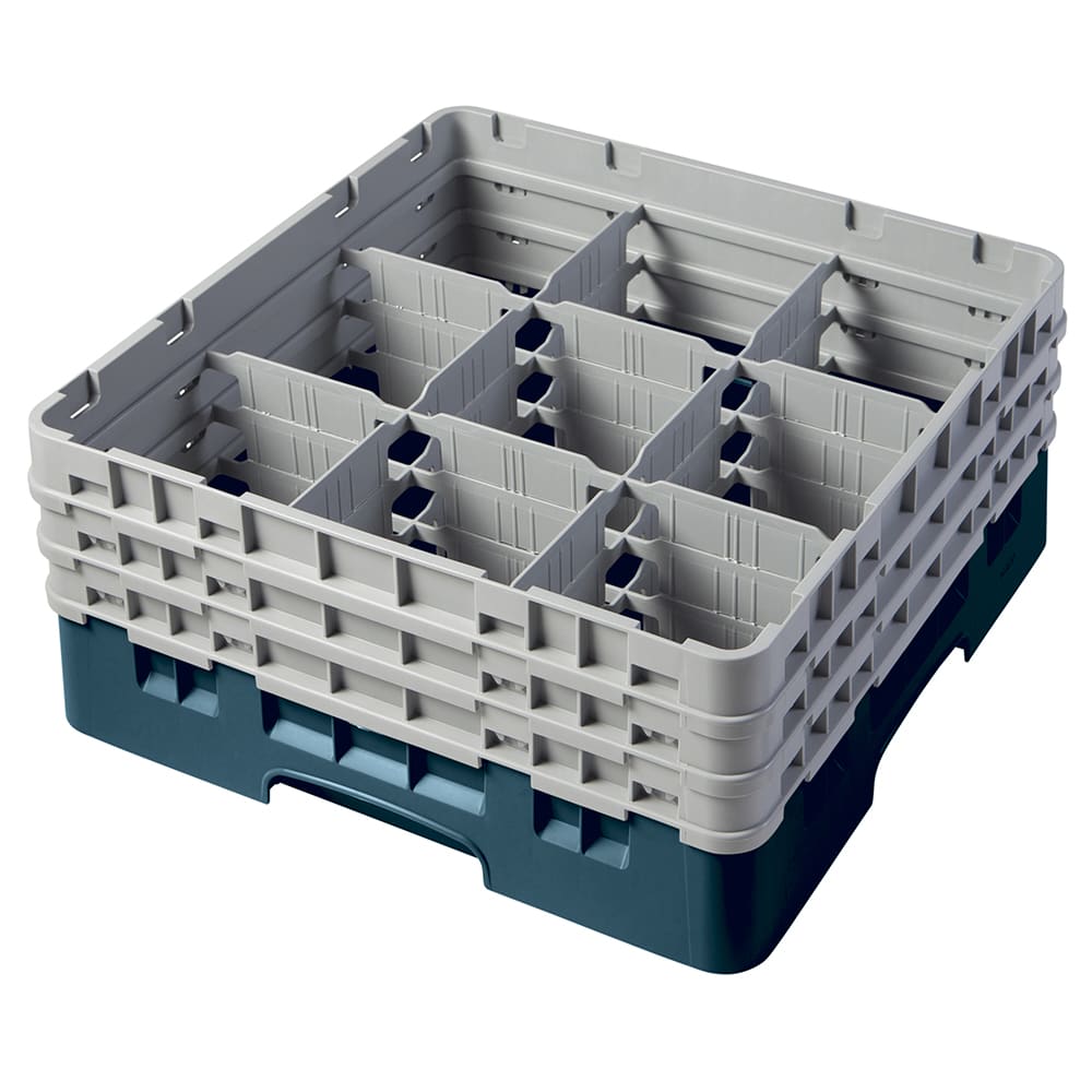 144-9S638414 Camrack® Glass Rack w/ 9 Compartments - 3 Gray Extenders, Teal