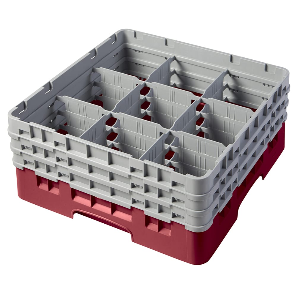 144-9S638416 Camrack® Glass Rack w/ 9 Compartments - 3 Gray Extenders, Cranberry