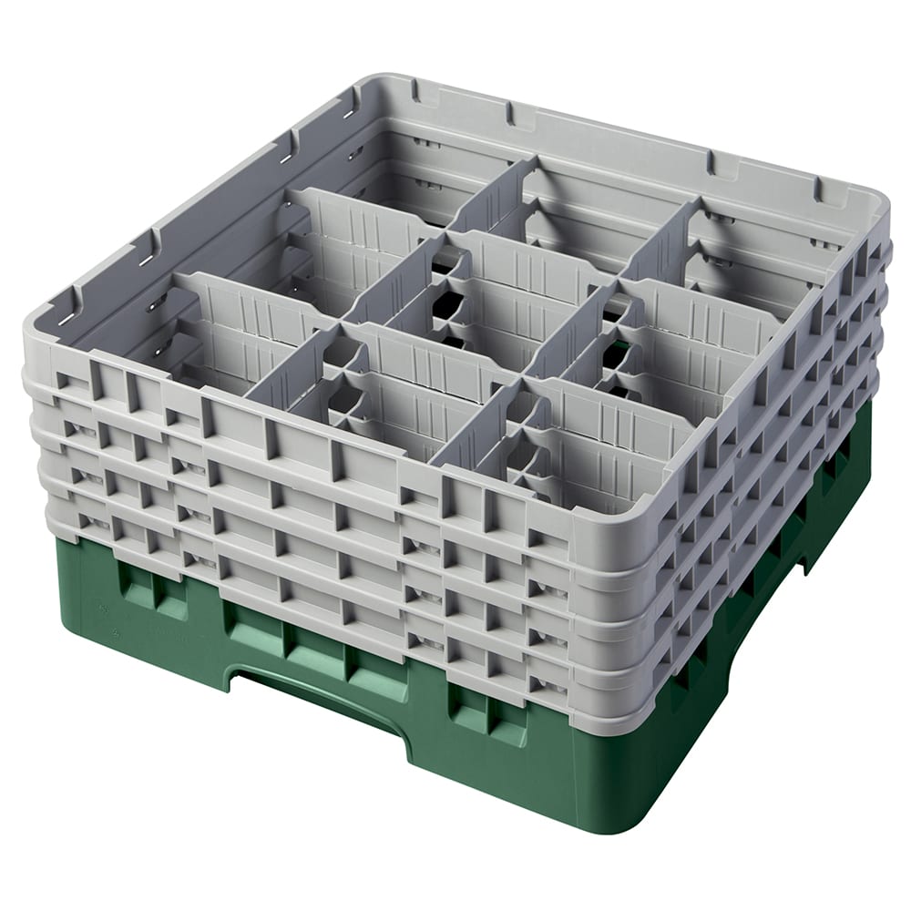 144-9S800119 Camrack® Glass Rack w/ 9 Compartments - 4 Gray Extenders, Sherwood Green