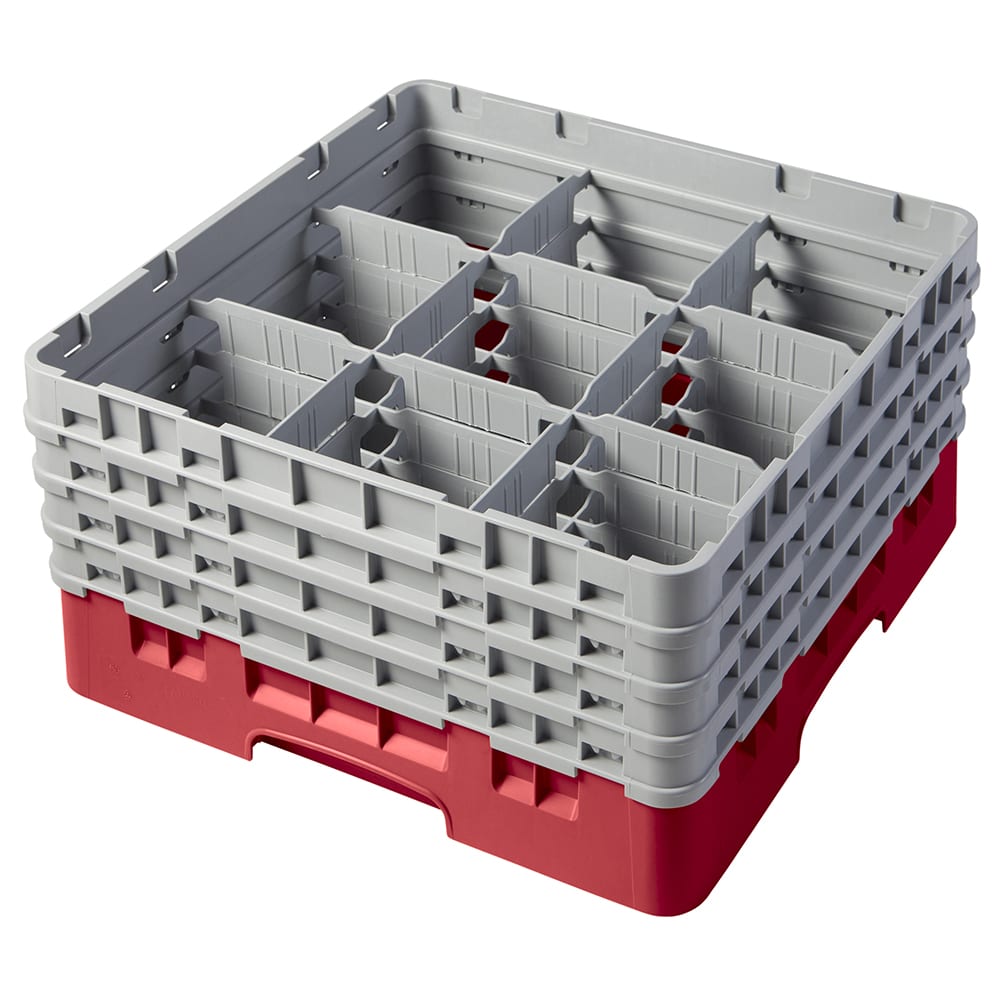 144-9S800163 Camrack® Glass Rack w/ 9 Compartments - 4 Gray Extenders, Red