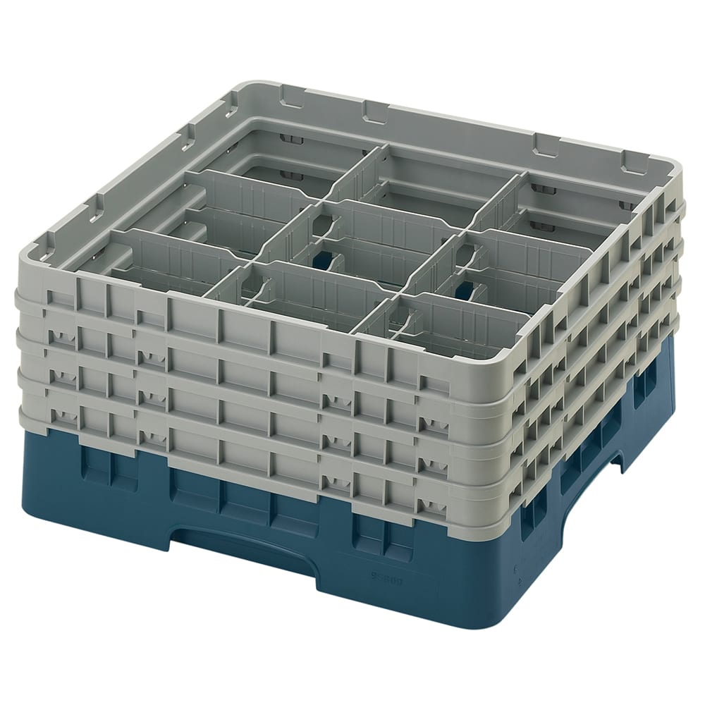 144-9S800414 Camrack® Glass Rack w/ 9 Compartments - 4 Gray Extenders, Teal