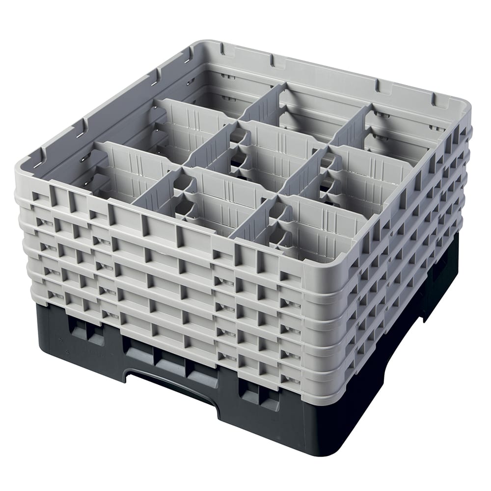 144-9S958110 Camrack® Glass Rack w/ 9 Compartments - 5 Gray Extenders, Black