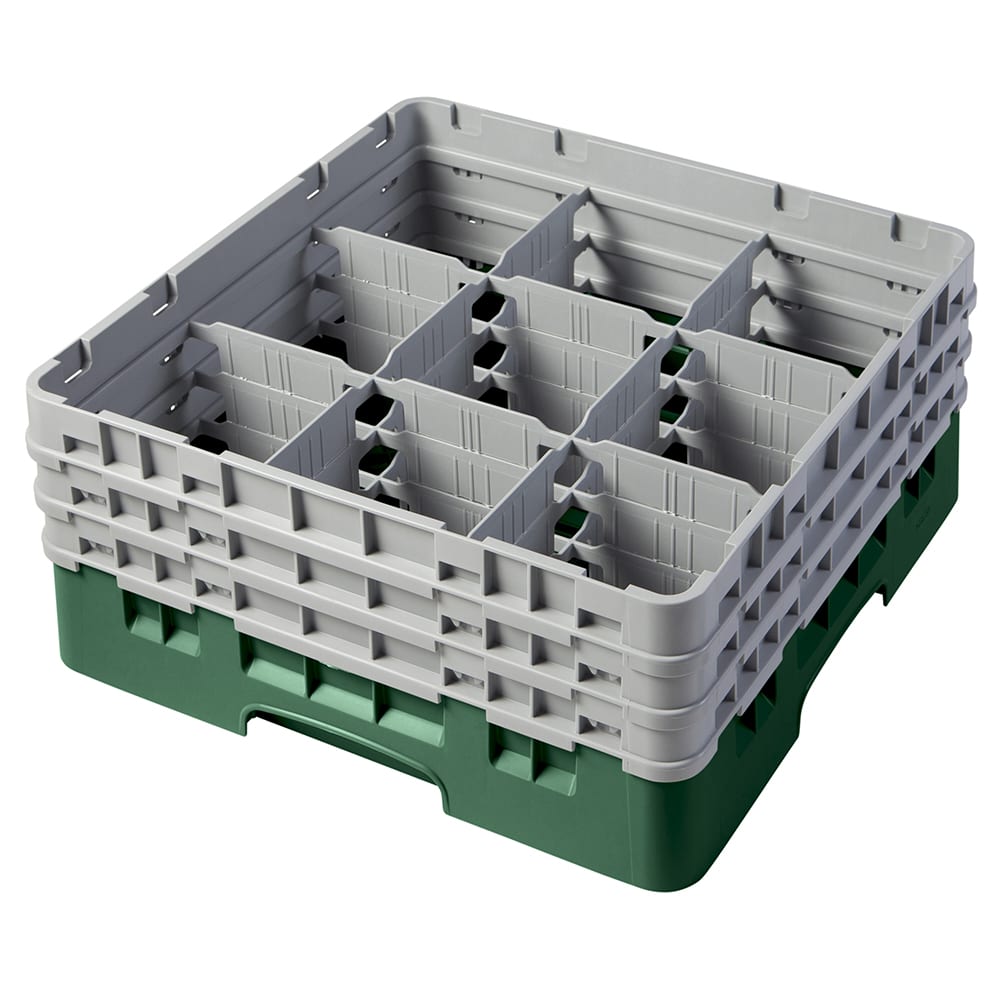 144-9S638119 Camrack® Glass Rack w/ 9 Compartments - 3 Gray Extenders, Sherwood Green