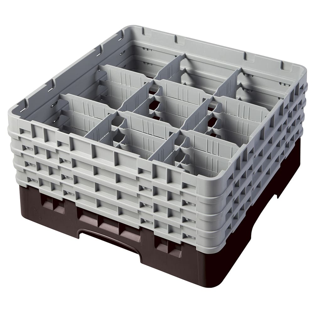 144-9S800167 Camrack® Glass Rack w/ 9 Compartments - 4 Gray Extenders, Brown