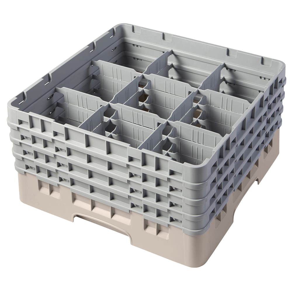 144-9S800184 Camrack® Glass Rack w/ 9 Compartments - 4 Gray Extenders, Beige
