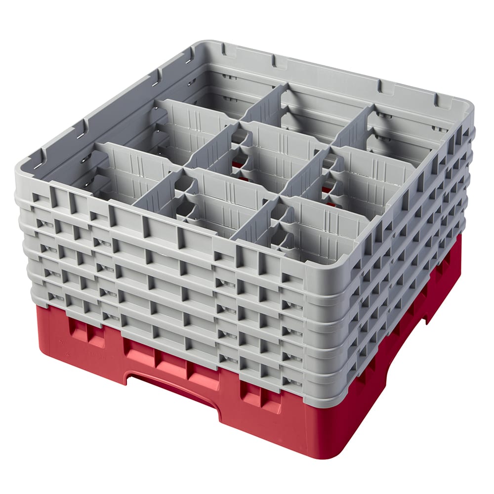 144-9S958163 Camrack® Glass Rack w/ (9) Compartments - (5) Gray Extenders, Red