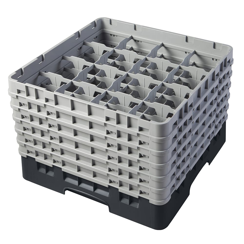 144-16S1114110 Camrack® Glass Rack w/ (16) Compartments - (6) Gray Extenders, Black