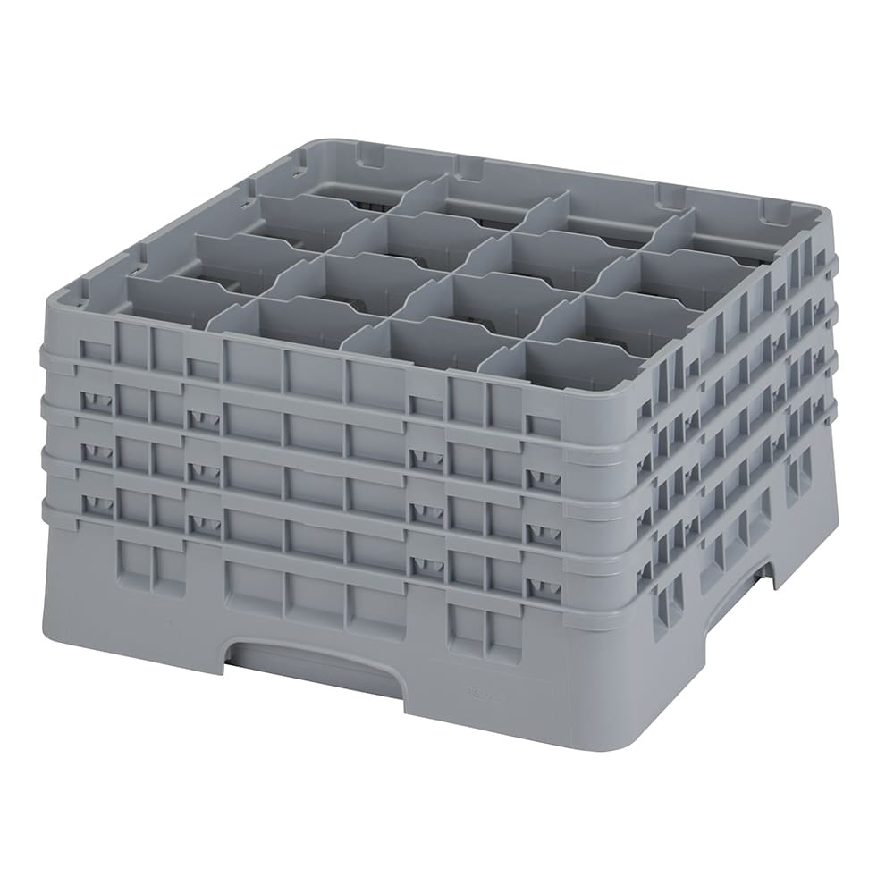 144-16S900151 Camrack® Glass Rack w/ 16 Compartments - 4 Gray Extenders, Soft Gray