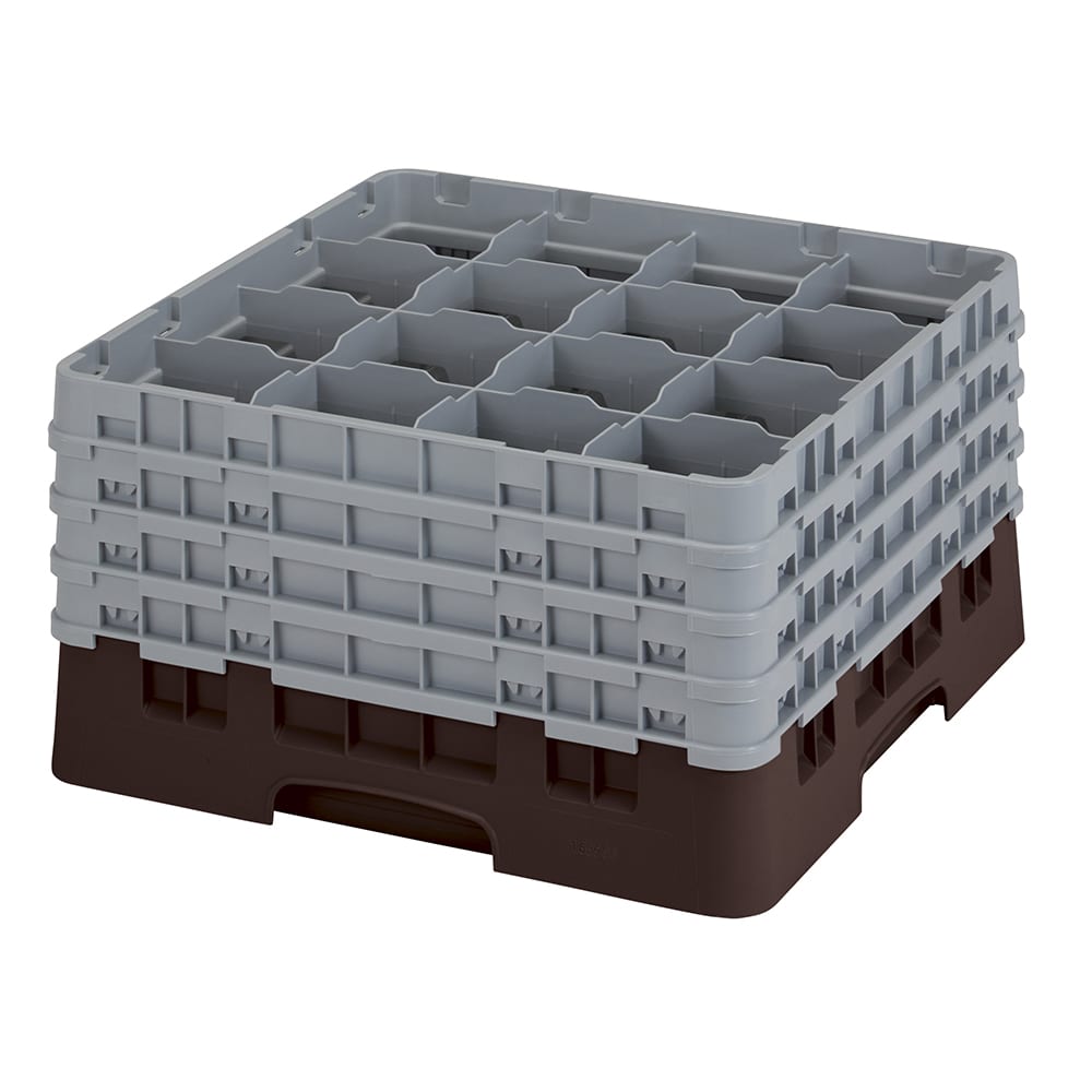 144-16S900167 Camrack® Glass Rack w/ 16 Compartments - 4 Gray Extenders, Brown