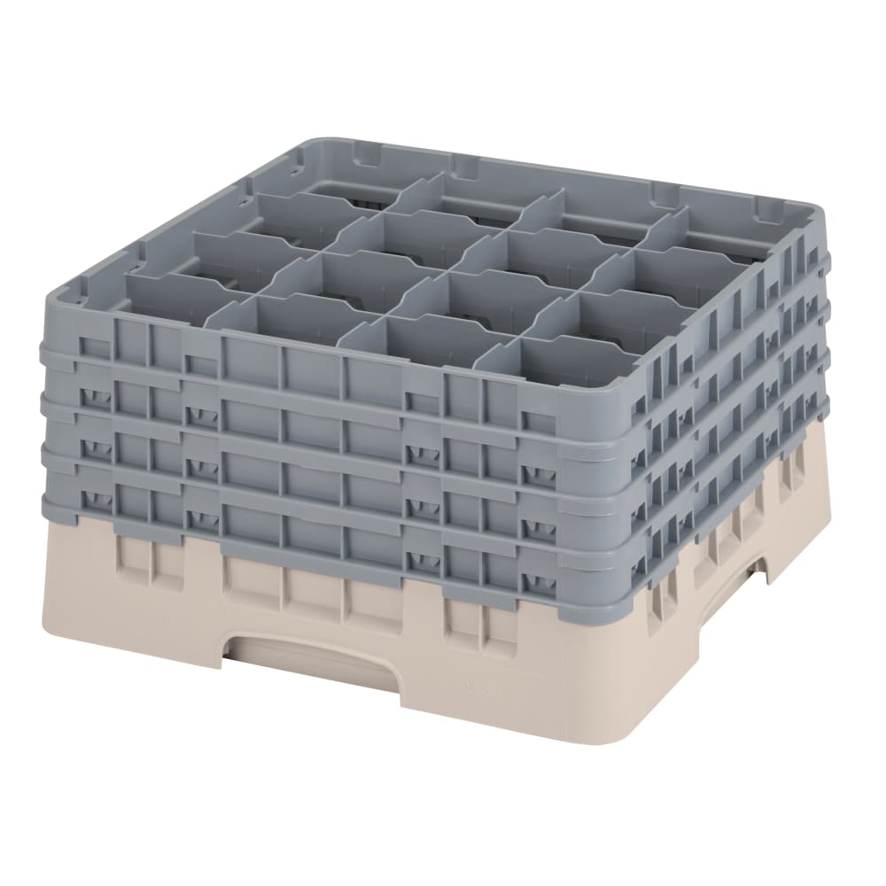 144-16S900184 Camrack® Glass Rack w/ 16 Compartments - 4 Gray Extenders, Beige