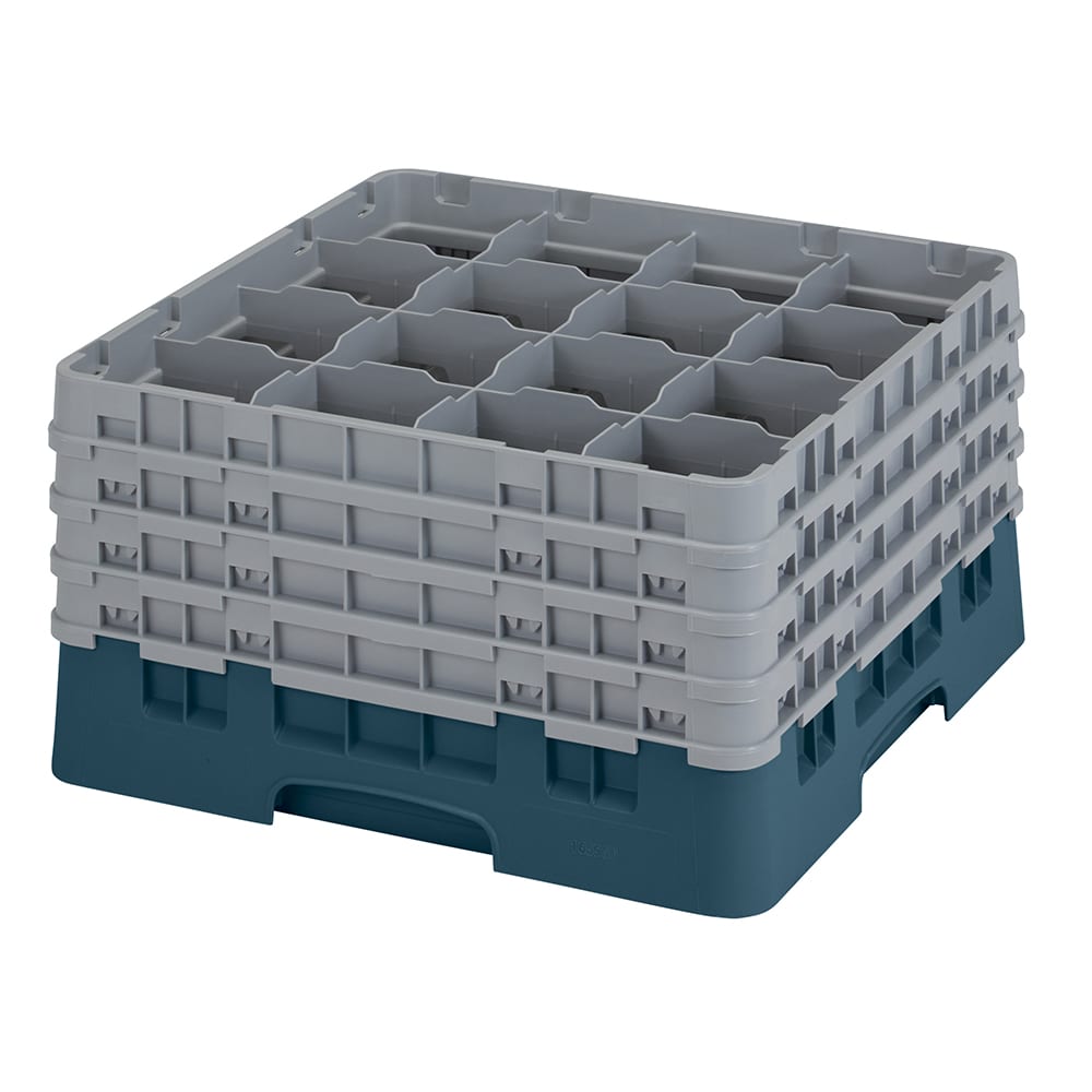 144-16S900414 Camrack® Glass Rack w/ 16 Compartments - 4 Gray Extenders, Teal
