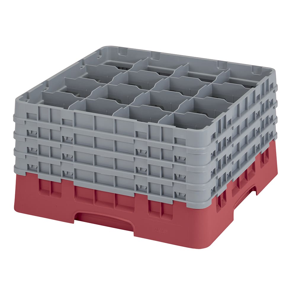 144-16S900416 Camrack® Glass Rack w/ 16 Compartments - 4 Gray Extenders, Cranberry