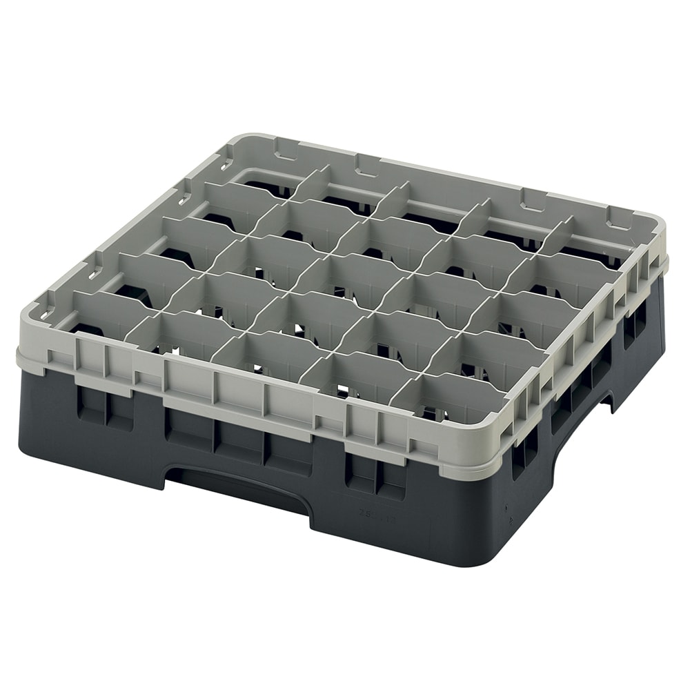 144-25S418110 Camrack® Glass Rack w/ (25) Compartments - (1) Gray Extender, Black