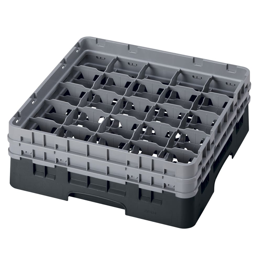 144-25S434110 Camrack® Glass Rack w/ (25) Compartments - (2) Gray Extenders, Black