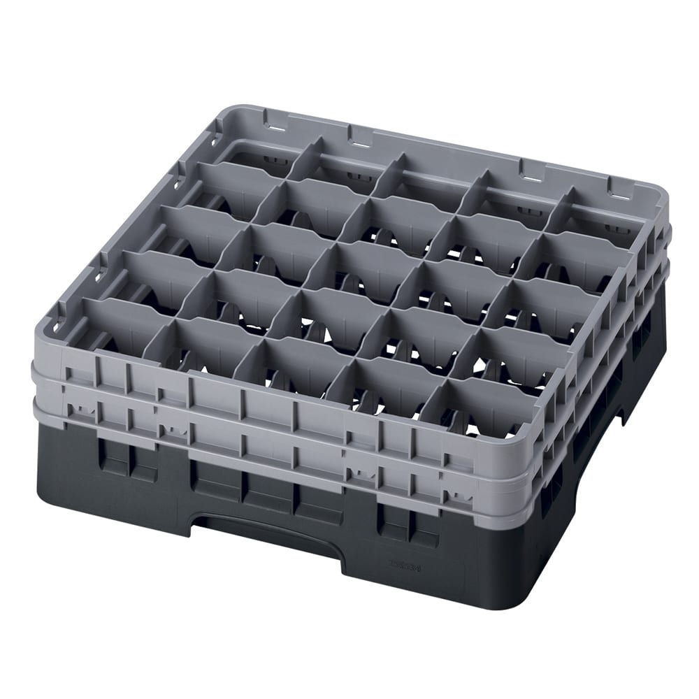 144-25S534110 Camrack® Glass Rack w/ (25) Compartments - (2) Gray Extenders, Black