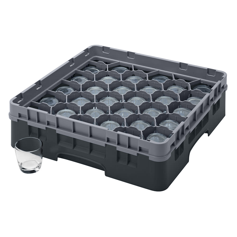 144-30S318110 Camrack® Glass Rack w/ (30) Compartments - (1) Gray Extender, Black