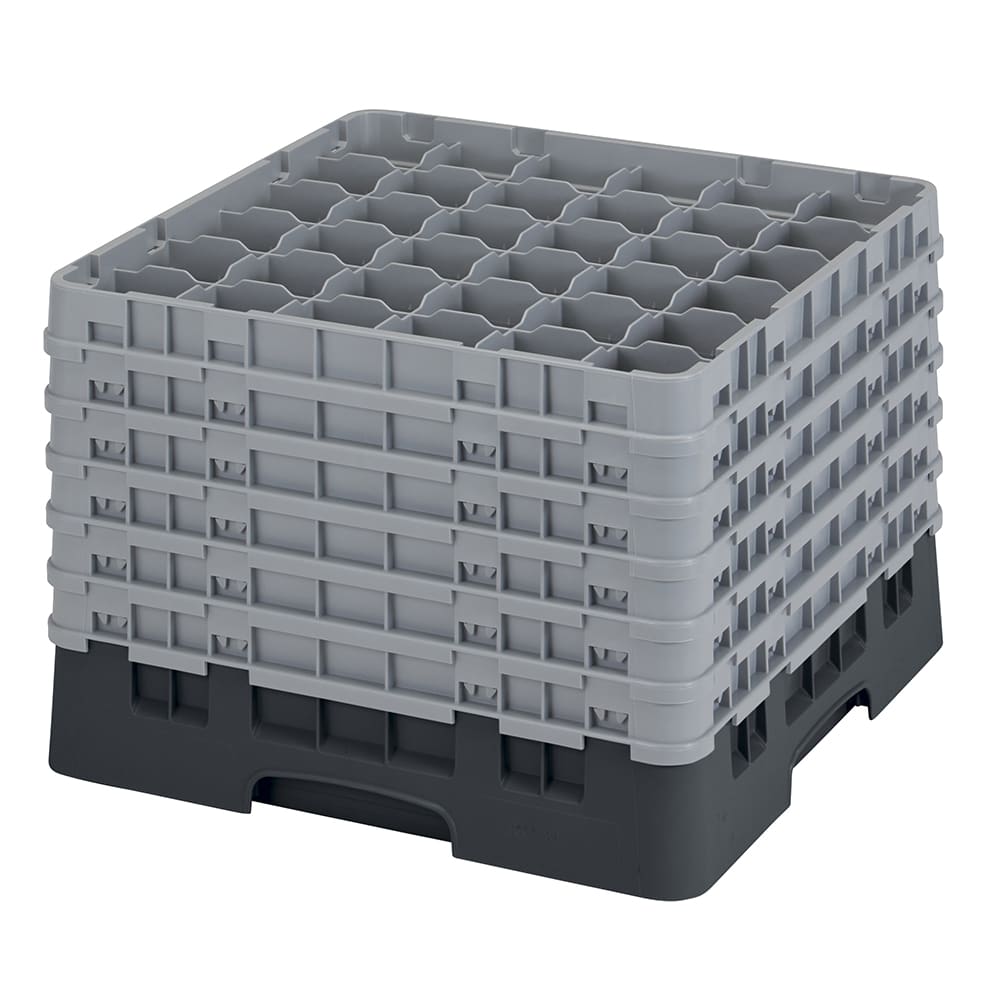 144-36S1214110 Camrack® Glass Rack w/ 36 Compartments - 6 Gray Extenders, Black