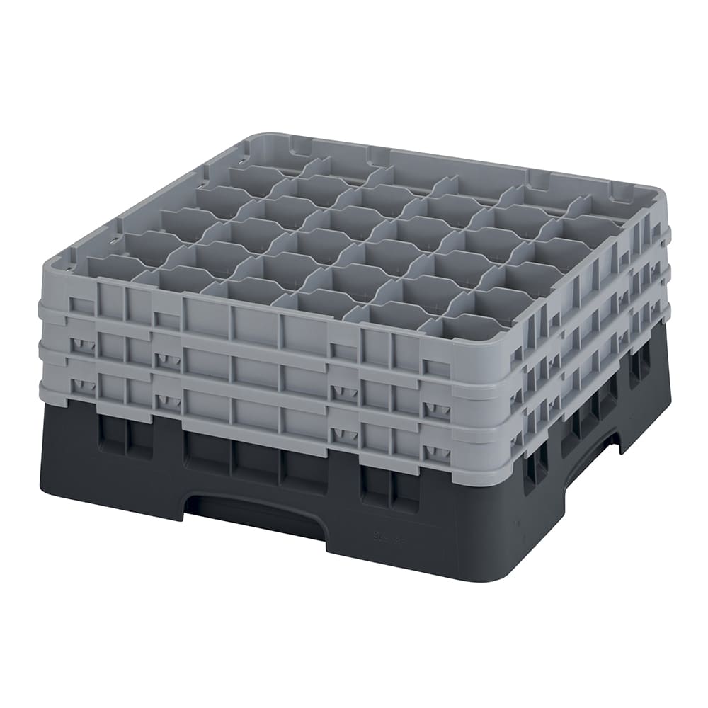 144-36S738110 Camrack® Glass Rack w/ 36 Compartments - 3 Gray Extenders, Black
