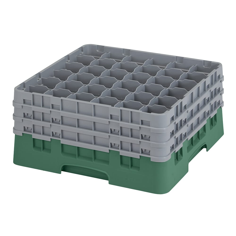 144-36S738119 Camrack® Glass Rack w/ 36 Compartments - 3 Gray Extenders, Sherwood Green