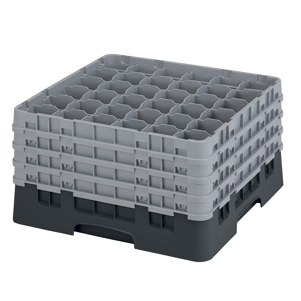 144-36S900110 Camrack® Glass Rack w/ 36 Compartments - 4 Gray Extenders, Black