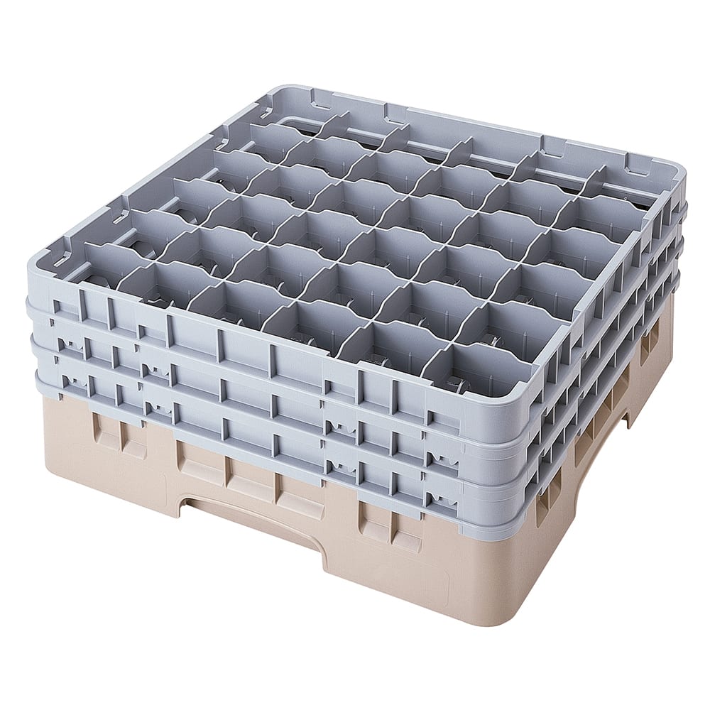 144-36S738184 Camrack® Glass Rack w/ 36 Compartments - 3 Gray Extenders, Beige