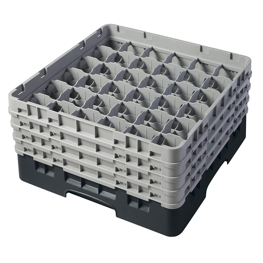 144-36S800110 Camrack® Glass Rack w/ 36 Compartments - 4 Gray Extenders, Black