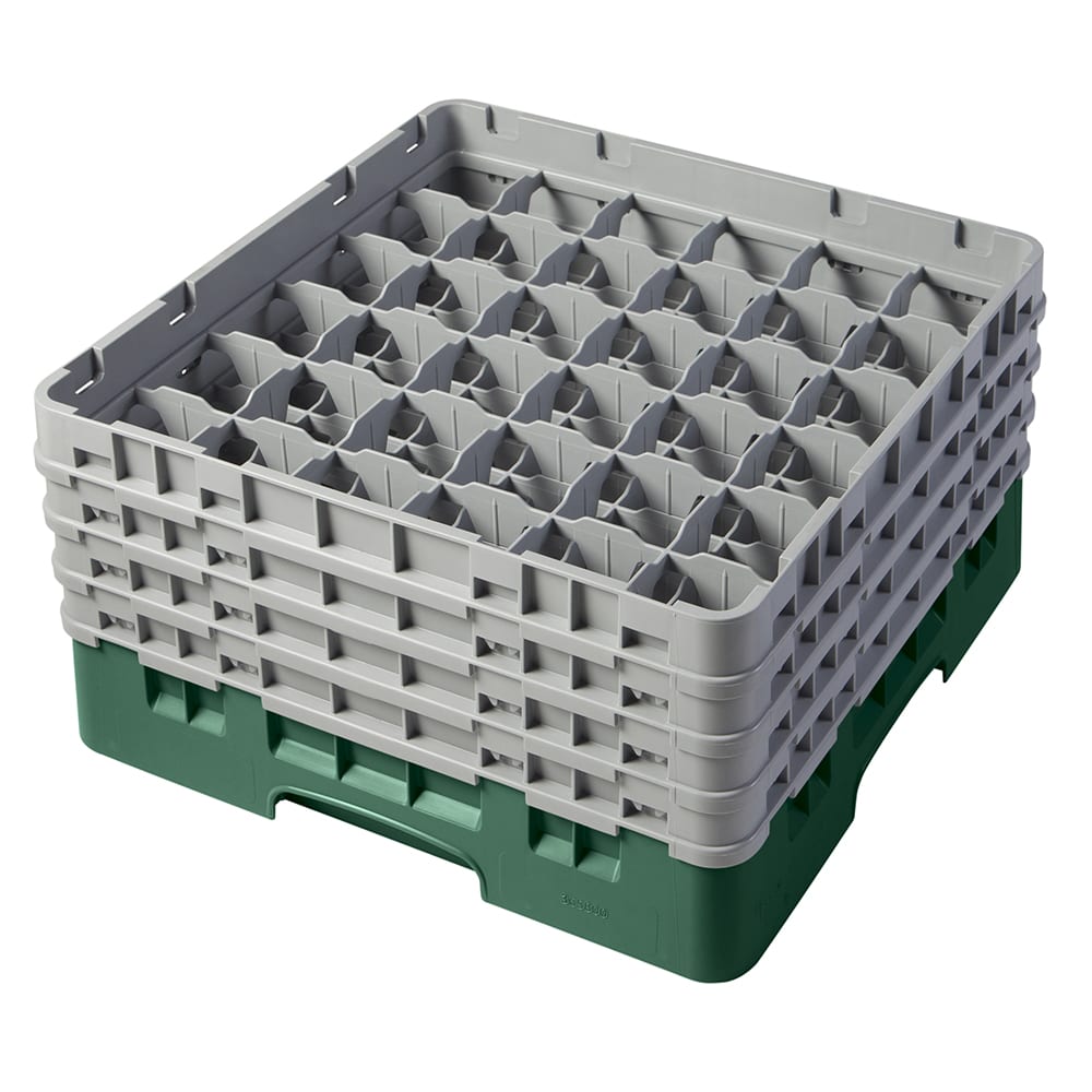 144-36S800119 Camrack® Glass Rack w/ 36 Compartments - 4 Gray Extenders, Sherwood Green