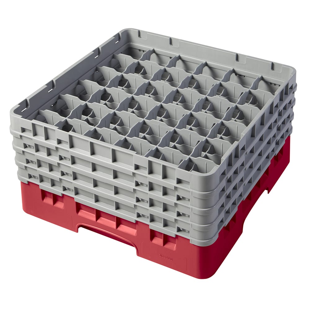 144-36S800163 Camrack® Glass Rack w/ 36 Compartments - 4 Gray Extenders, Red