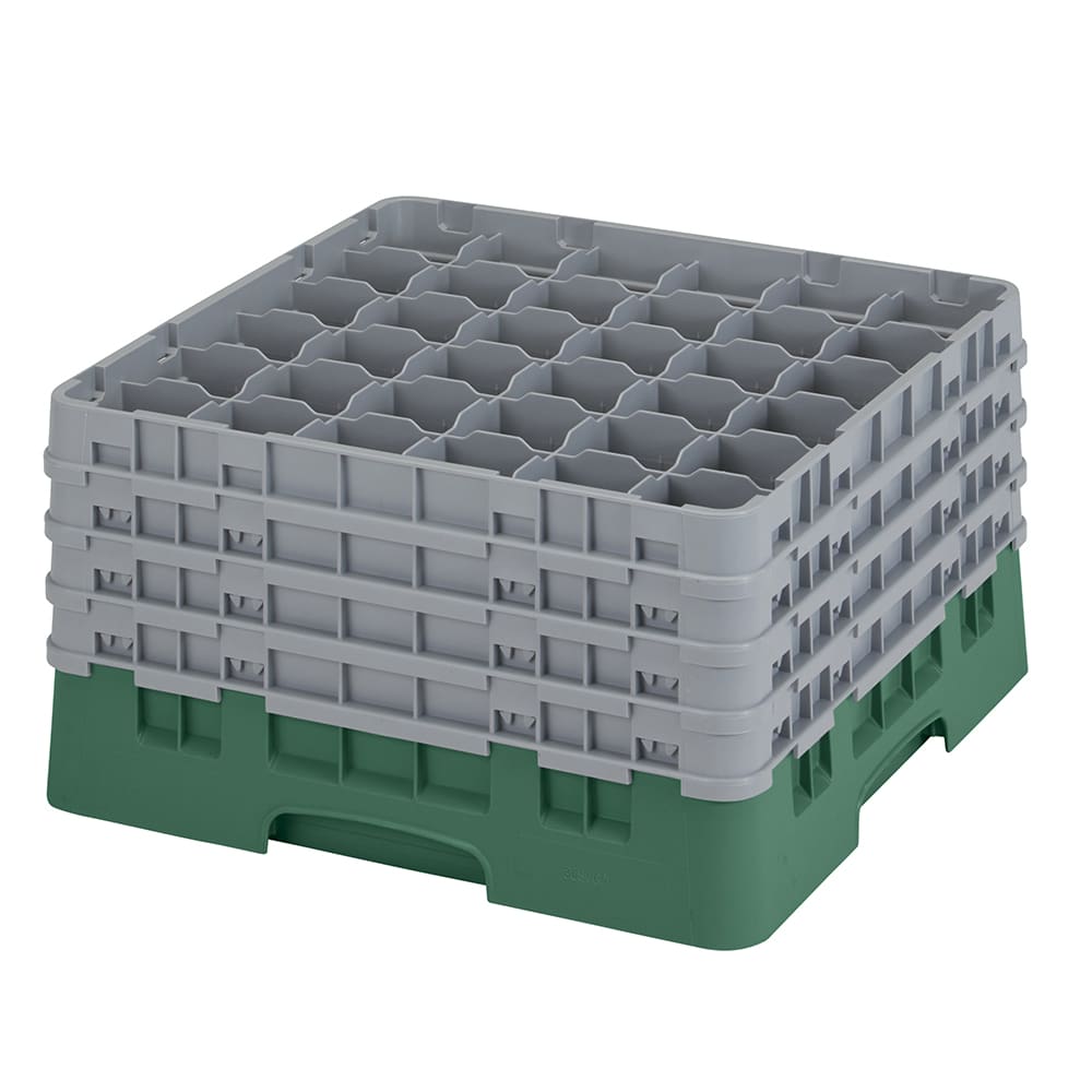 144-36S900119 Camrack® Glass Rack w/ 36 Compartments - 4 Gray Extenders, Sherwood Green