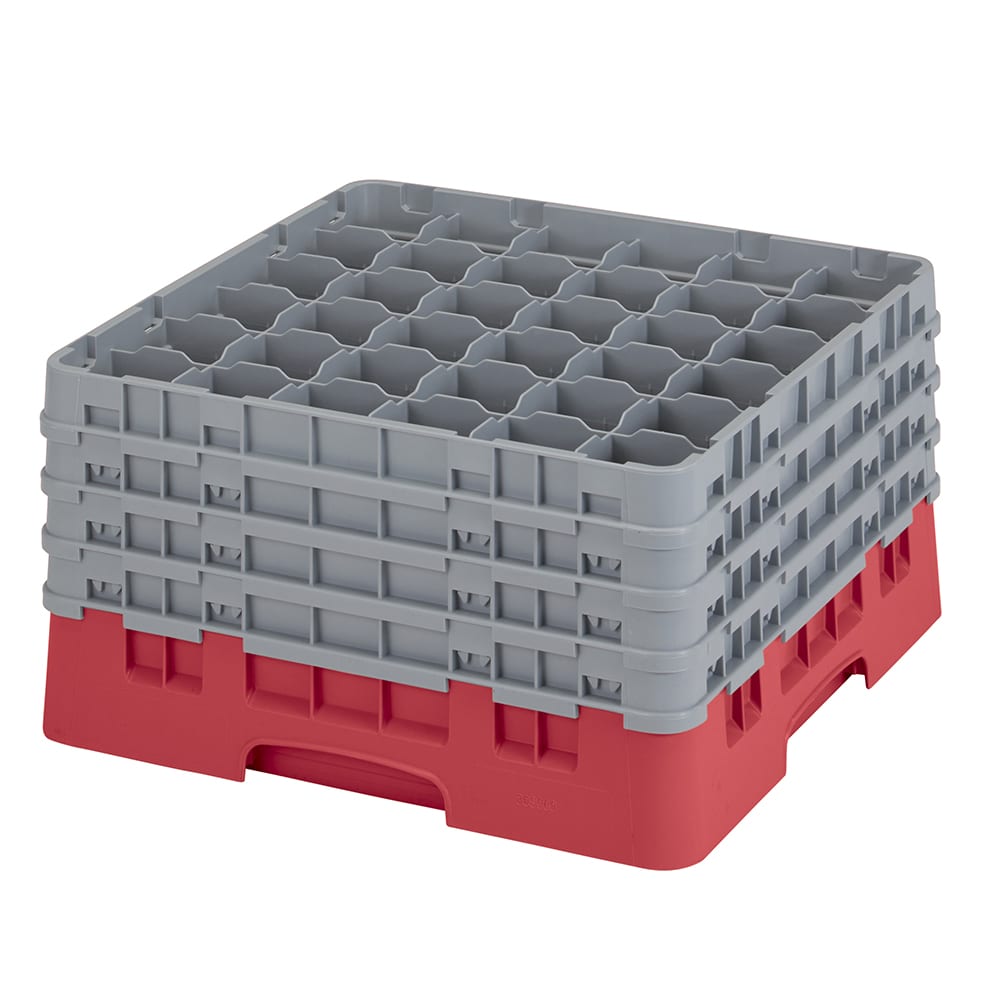 144-36S900163 Camrack® Glass Rack w/ 36 Compartments - 4 Gray Extenders, Red