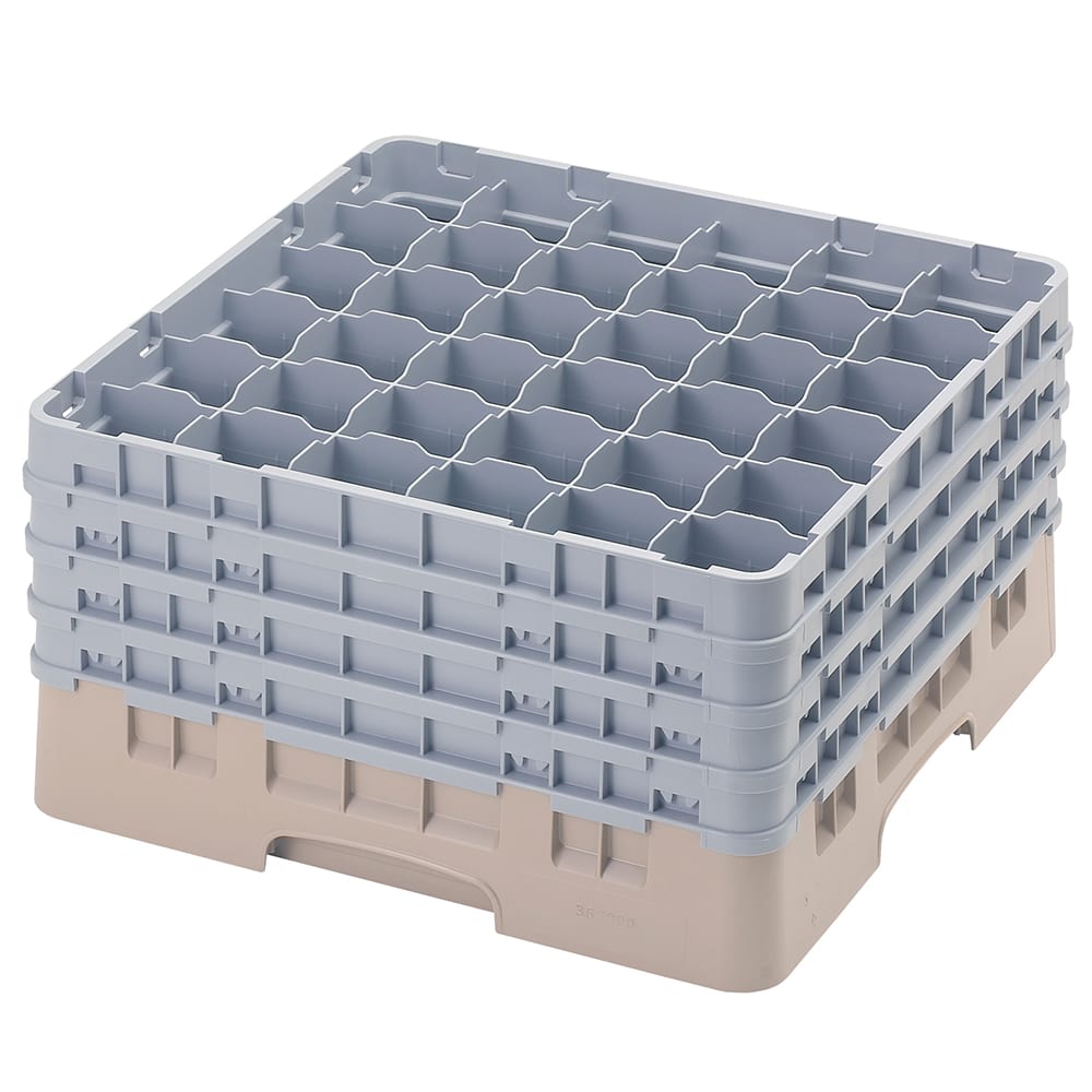 144-36S900184 Camrack® Glass Rack w/ 36 Compartments - 4 Gray Extenders, Beige