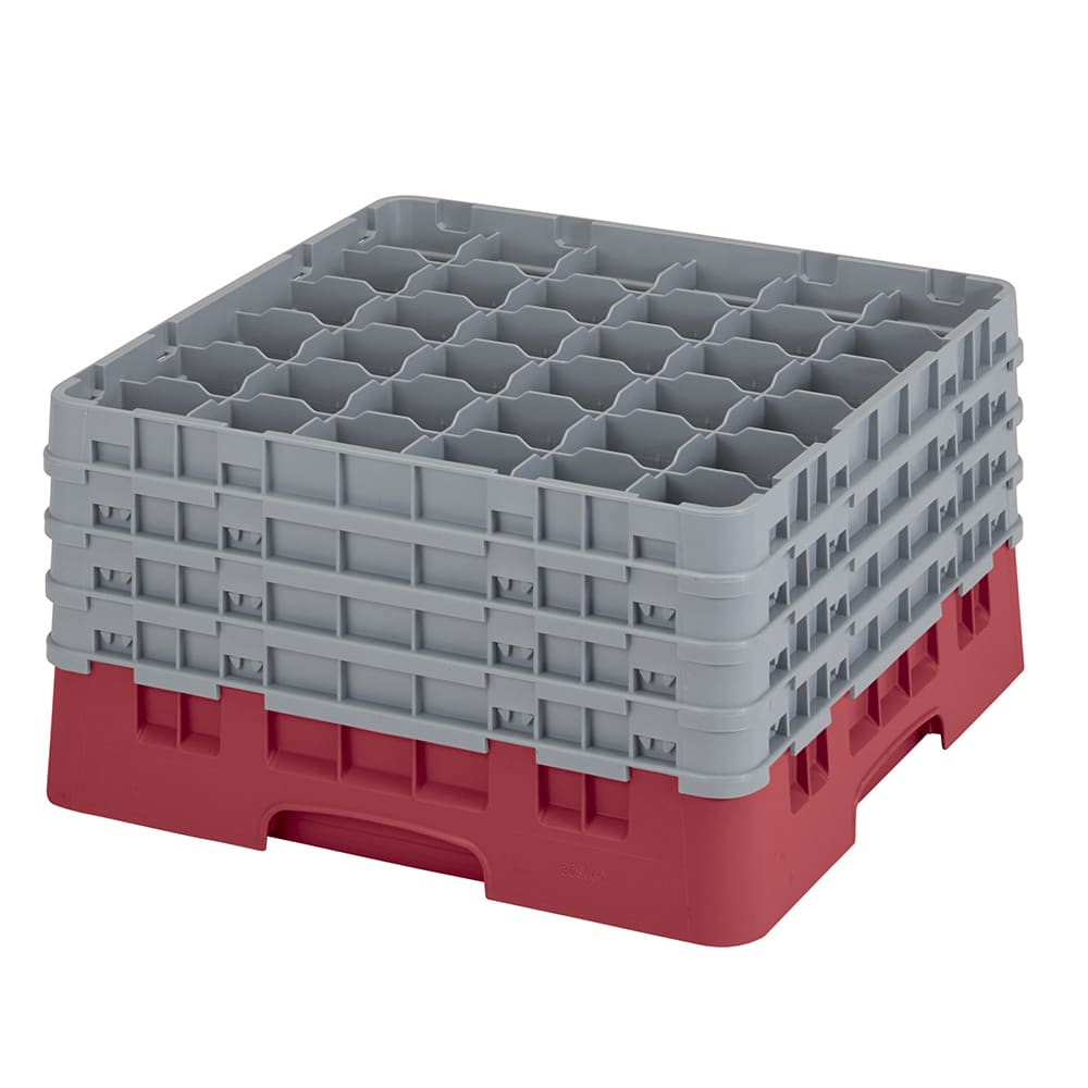 144-36S900416 Camrack® Glass Rack w/ 36 Compartments - 4 Gray Extenders, Cranberry