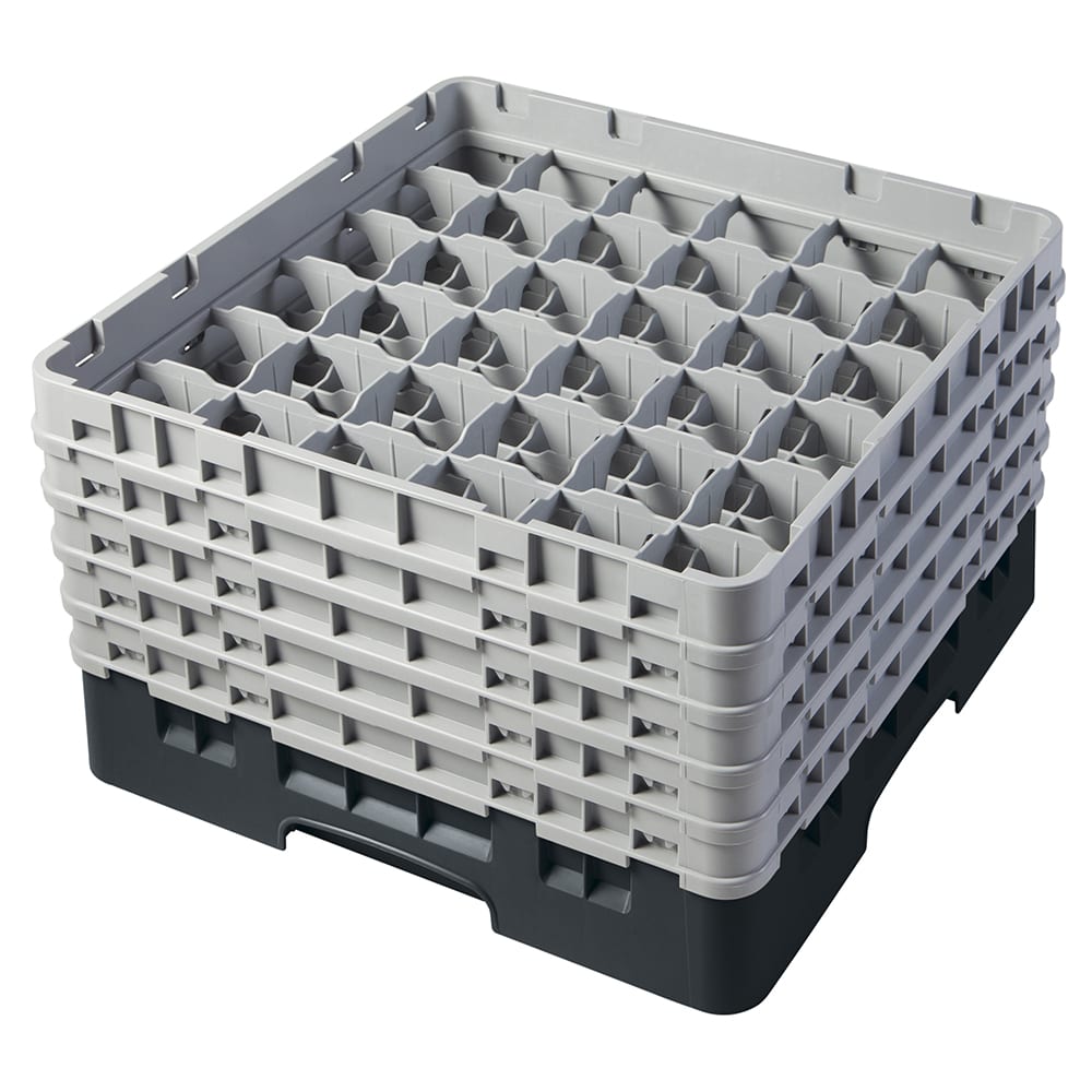 144-36S958110 Camrack® Glass Rack w/ (36) Compartments - (5) Gray Extenders, Black