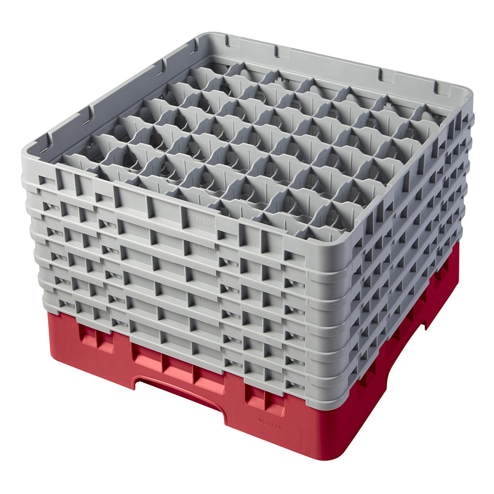 144-49S1114163 Camrack® Glass Rack w/ (49) Compartments - (6) Gray Extenders, Red