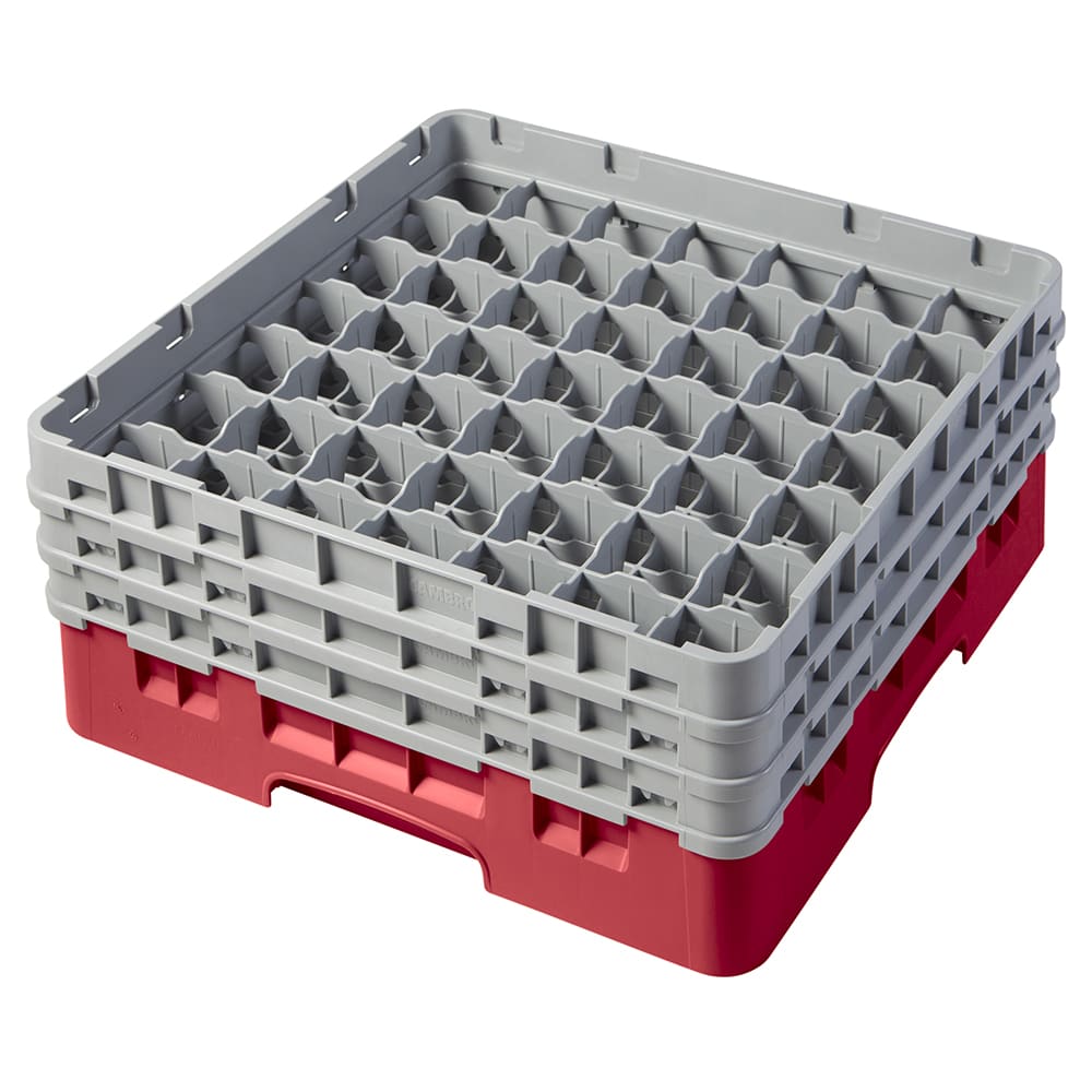 144-49S638163 Camrack® Glass Rack w/ (49) Compartments - (3) Gray Extenders, Red