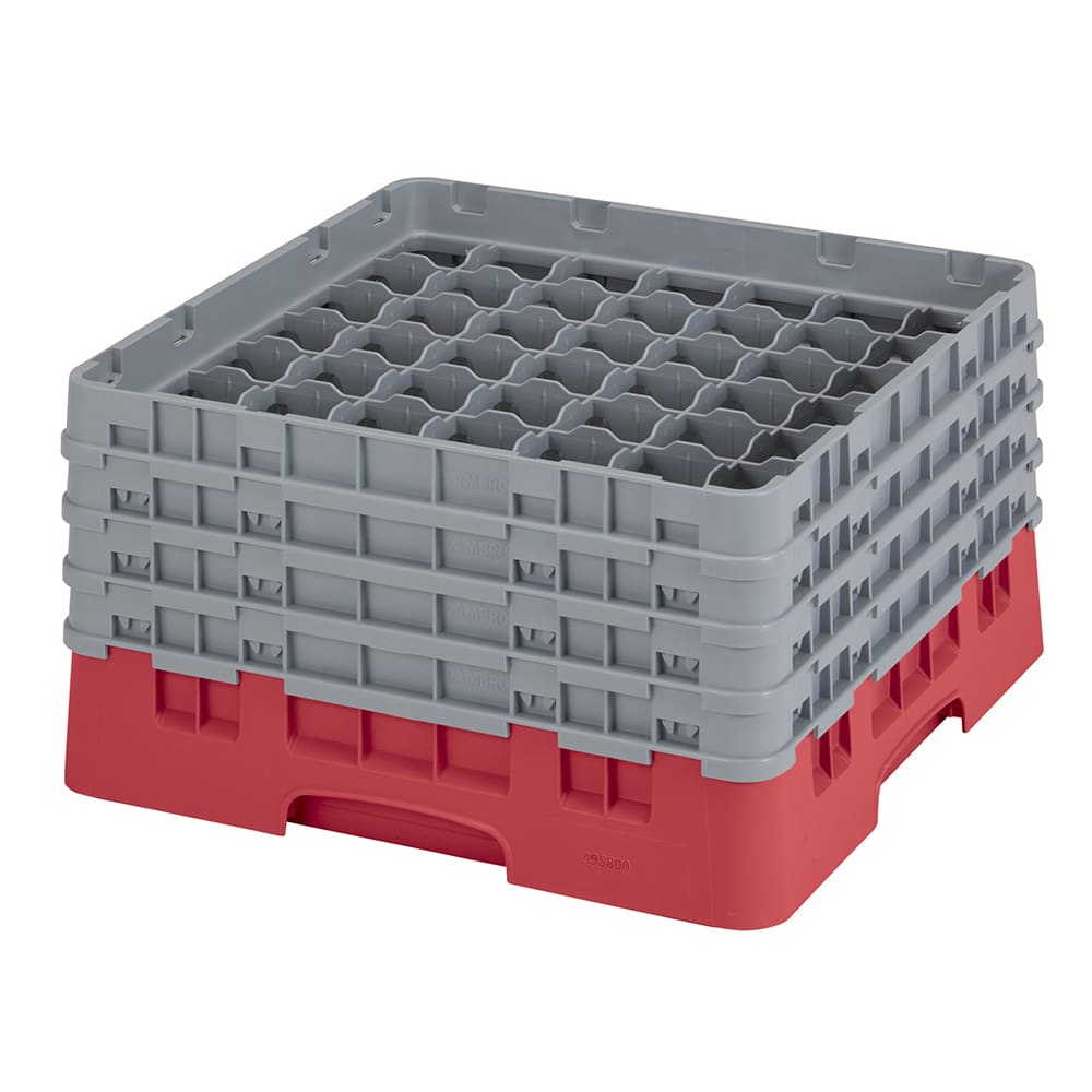 144-49S800163 Camrack® Glass Rack w/ 49 Compartments - 4 Gray Extenders, Red