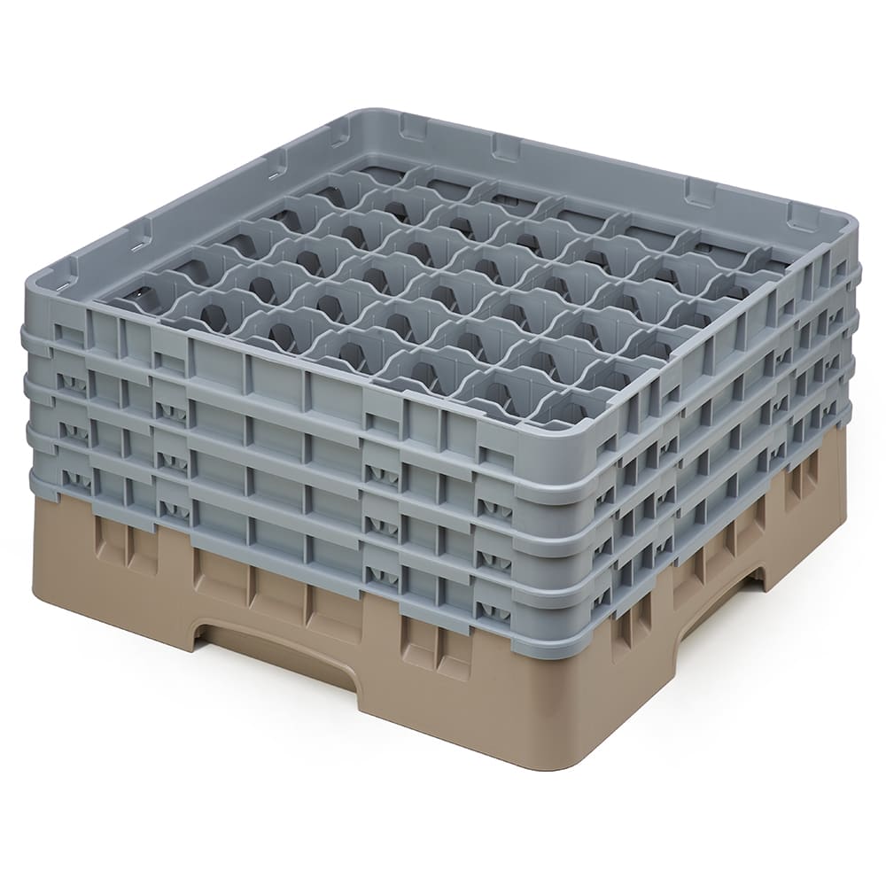 144-49S800184 Camrack® Glass Rack w/ 49 Compartments - 4 Gray Extenders, Beige