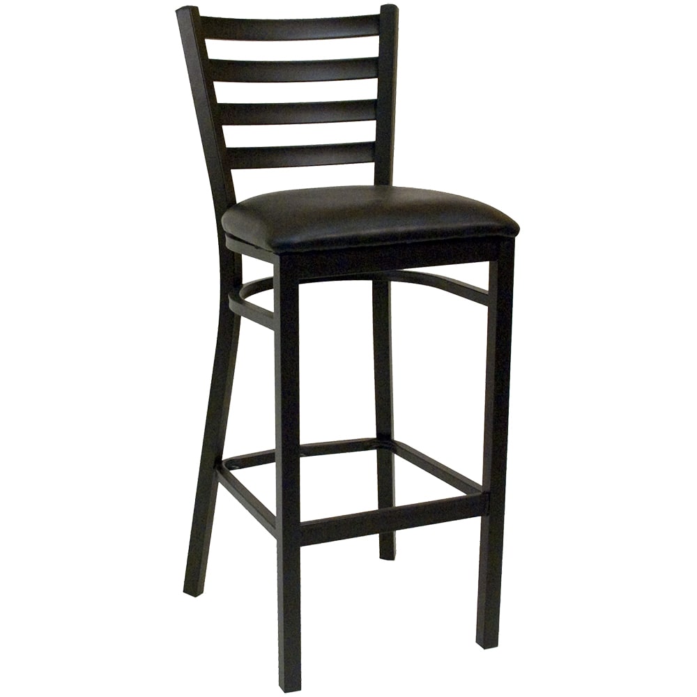 336-77BSBVSLOOSE Bar Stool w/ Ladder Back & Black Vinyl Seat, Black