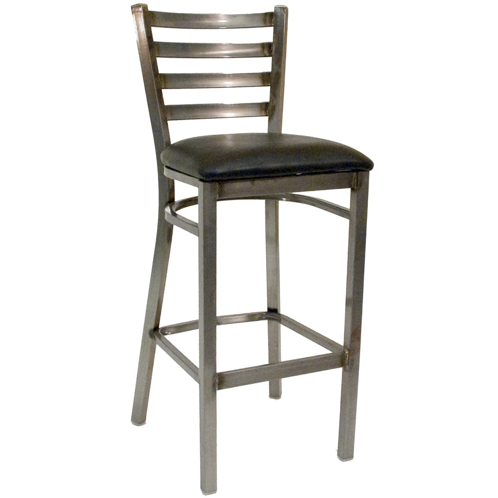 336-77CBSBVSLOOSE Bar Stool w/ Ladder Back & Black Vinyl Seat, Silver