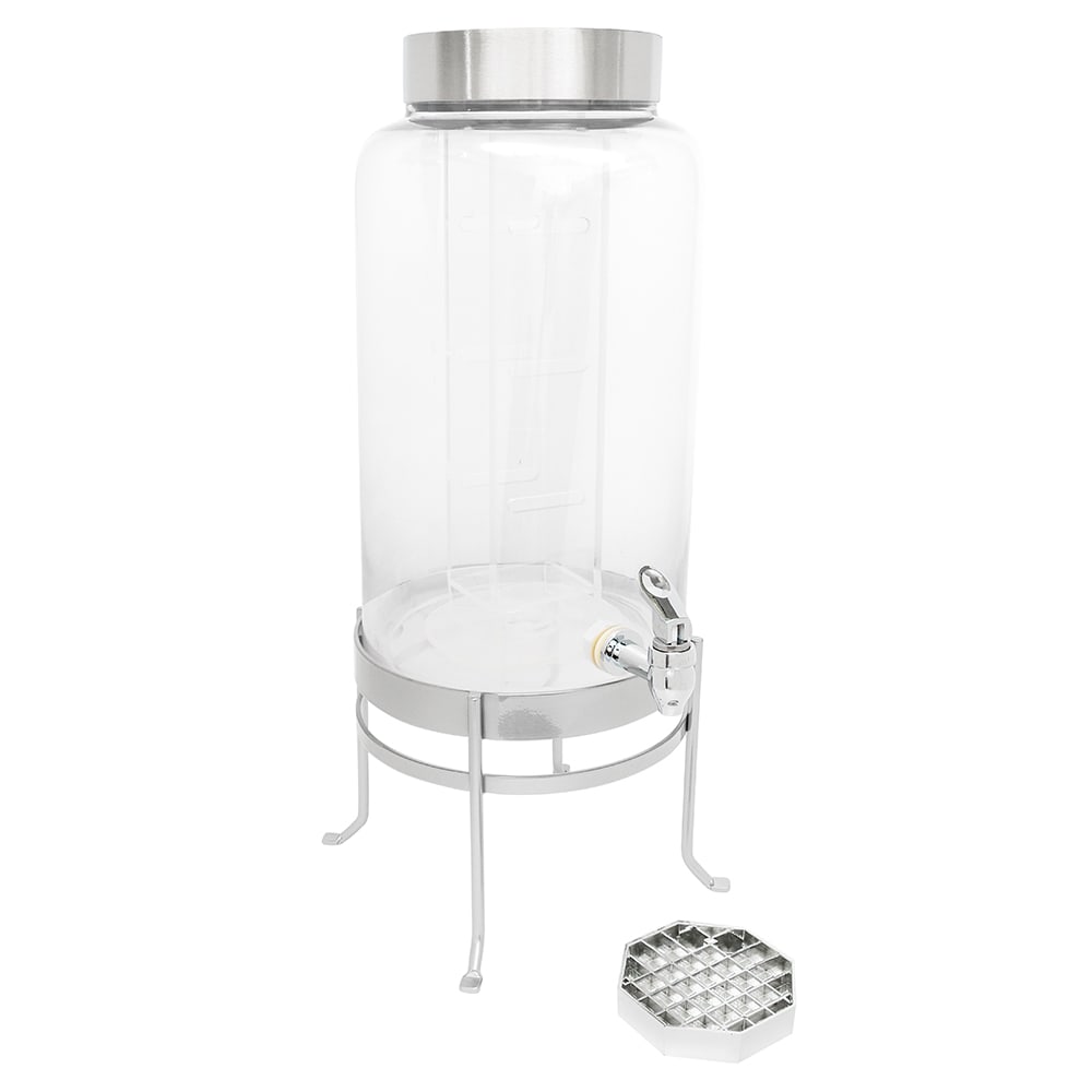 Cal-Mil 1580-3INF-74 SoHo 3 Gallon Round Glass Beverage Dispenser w/ Infusion Chamber - Silver Metal Base