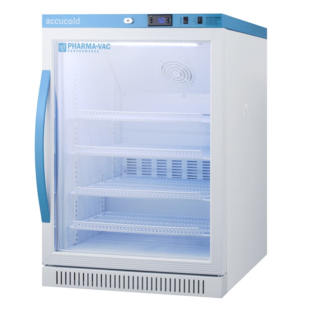 162-ARG6PV 6 cu ft Undercounter Pharma-Vac Medical Refrigerator w/ Glass Door - Temperature Alarm...