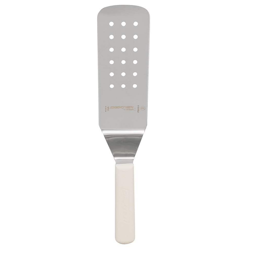 135-19703 SANI-SAFE® 8"x 3" Perforated Turner w/ Polypropylene White Handle, Stainless...