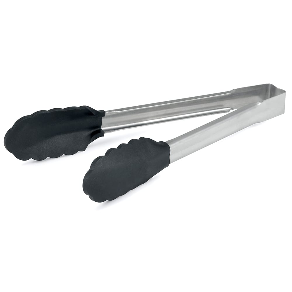 175-4780912 9 1/2"L Stainless Steel Utility Tongs - Black