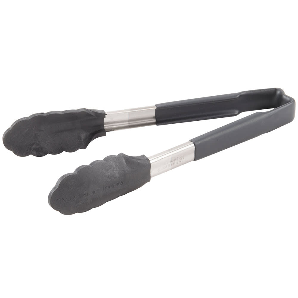 175-4780922 9 1/2"L Stainless Steel Utility Tongs - Black