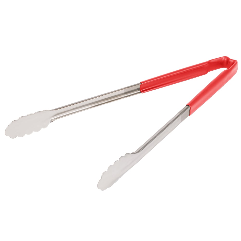 175-4781640 16"L Stainless Steel Utility Tongs - Red