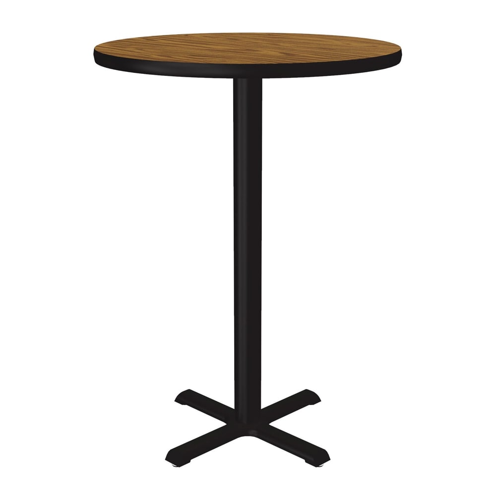 228-BXB30R06 30" Round Bar Height Table - Oak Laminate Top, Cast Iron Base
