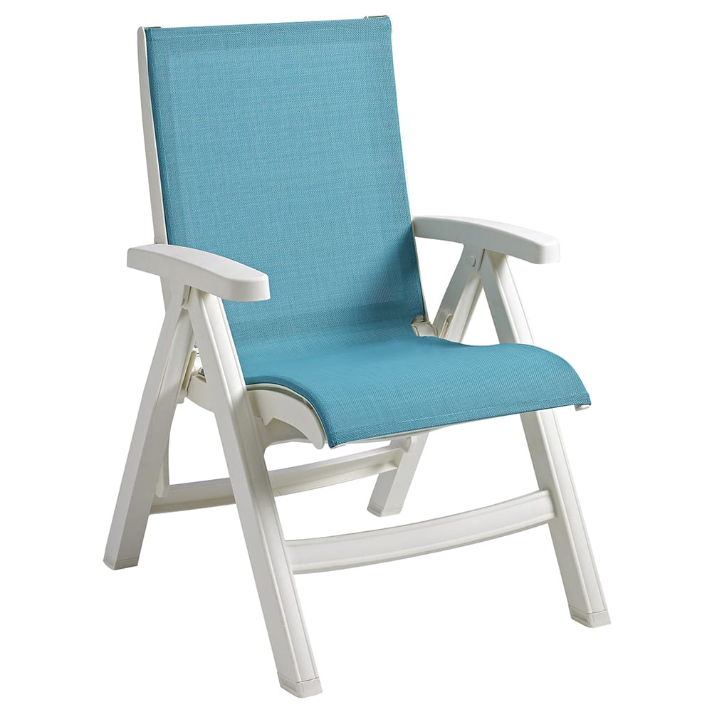 838-UT004004 Jamaica Beach Outdoor Folding Sling Chair - Turquoise Fabric w/ White Frame