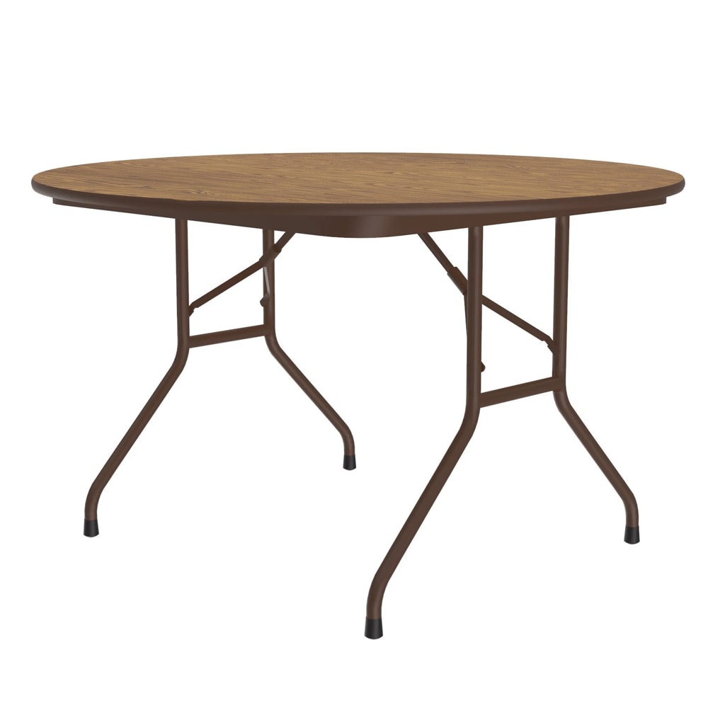 228-CF48MR06 48" Round Folding Table w/ Medium Oak Melamine Top, 29"H