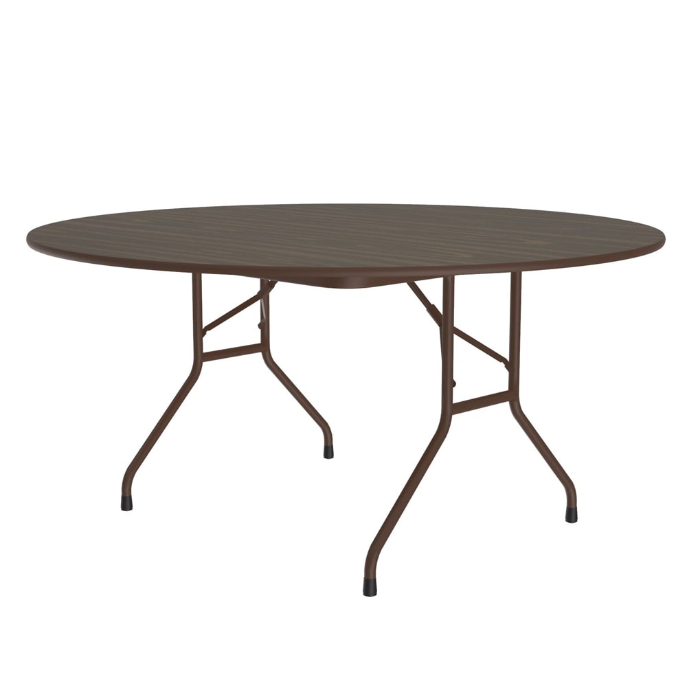 228-CF60MR01 60" Round Folding Table w/ Walnut Melamine Top. 29"H