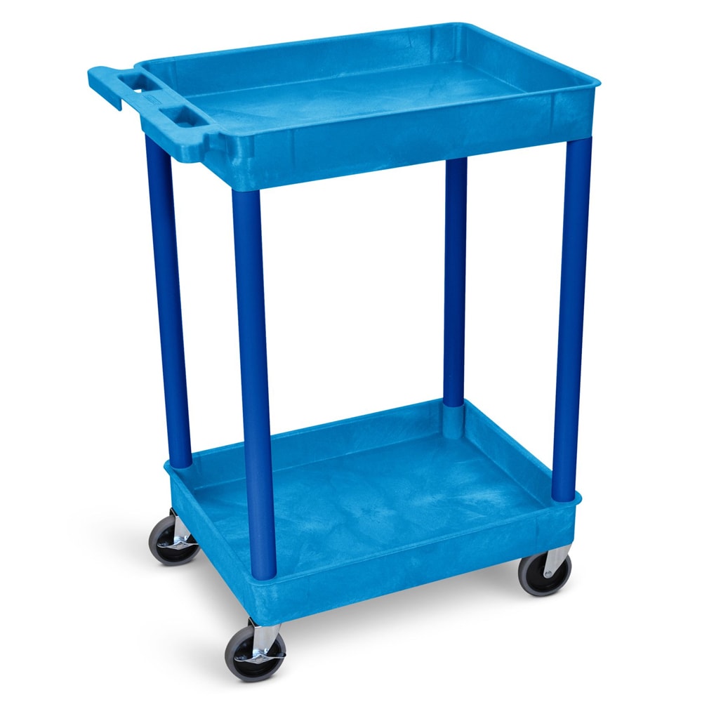 304-BUSTC11BU 2 Level Plastic Utility Tub Cart w/ 300 lb Capacity, Raised Ledges